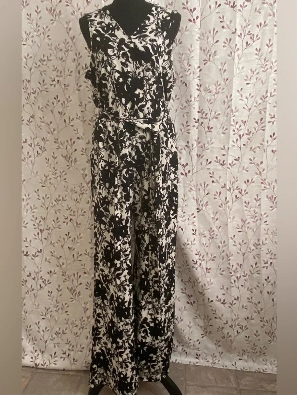 INC International Concepts Black and White Floral Jumpsuit